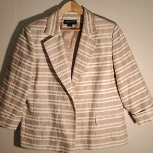LINEN BEIGE & WHITE JACKET/ FULLY LINED   SIZE L
